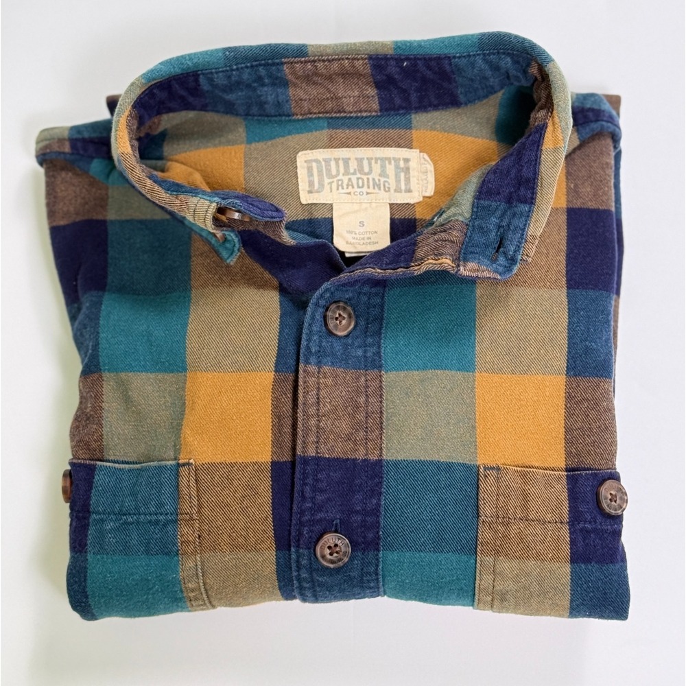 Duluth Trading Co Flannel Shirt‎ Mens Small S Plaid Long Sleeve Cotton Workwear